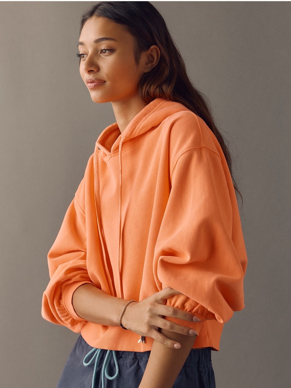 Anthropologie x Daily Practice Women's Plie Hoodie Sweatshirt in Neon Melon